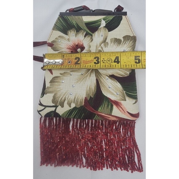 Hawaiian Floral Orchid Multicolor 8.5x5" Beaded Purse Crossbody Shoulder Bag - Picture 8 of 14